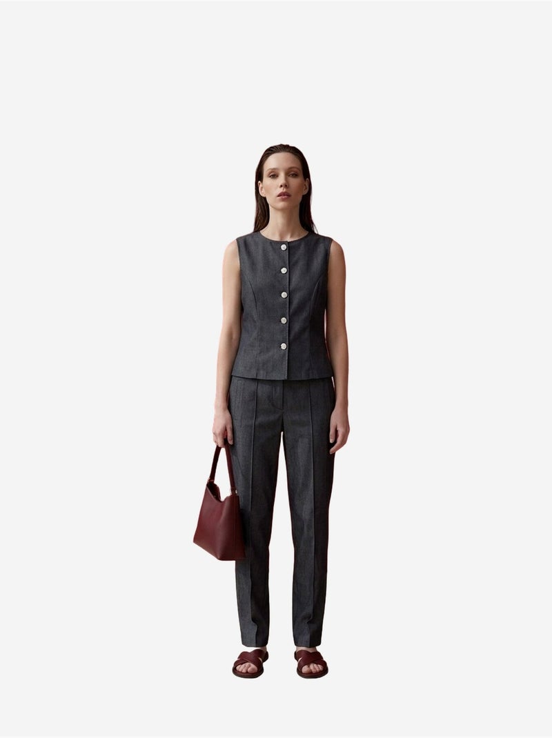 Completo con gilet e pantaloni a gamba ampia in popeline di cotone my fashion Grigio - Kiabi