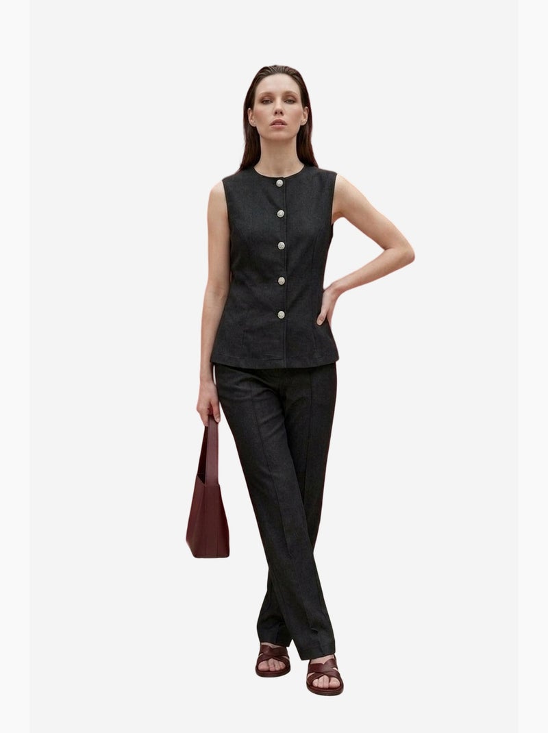 Completo con gilet e pantaloni a gamba ampia in popeline di cotone my fashion Grigio nero - Kiabi