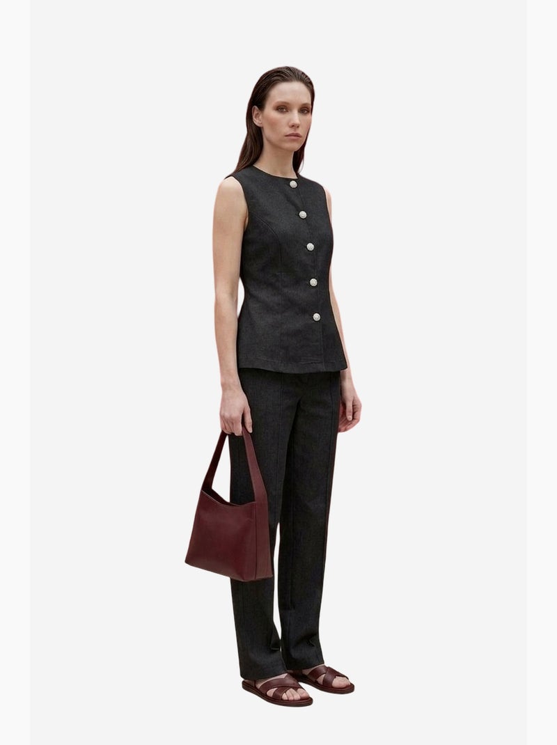Completo con gilet e pantaloni a gamba ampia in popeline di cotone my fashion Grigio nero - Kiabi