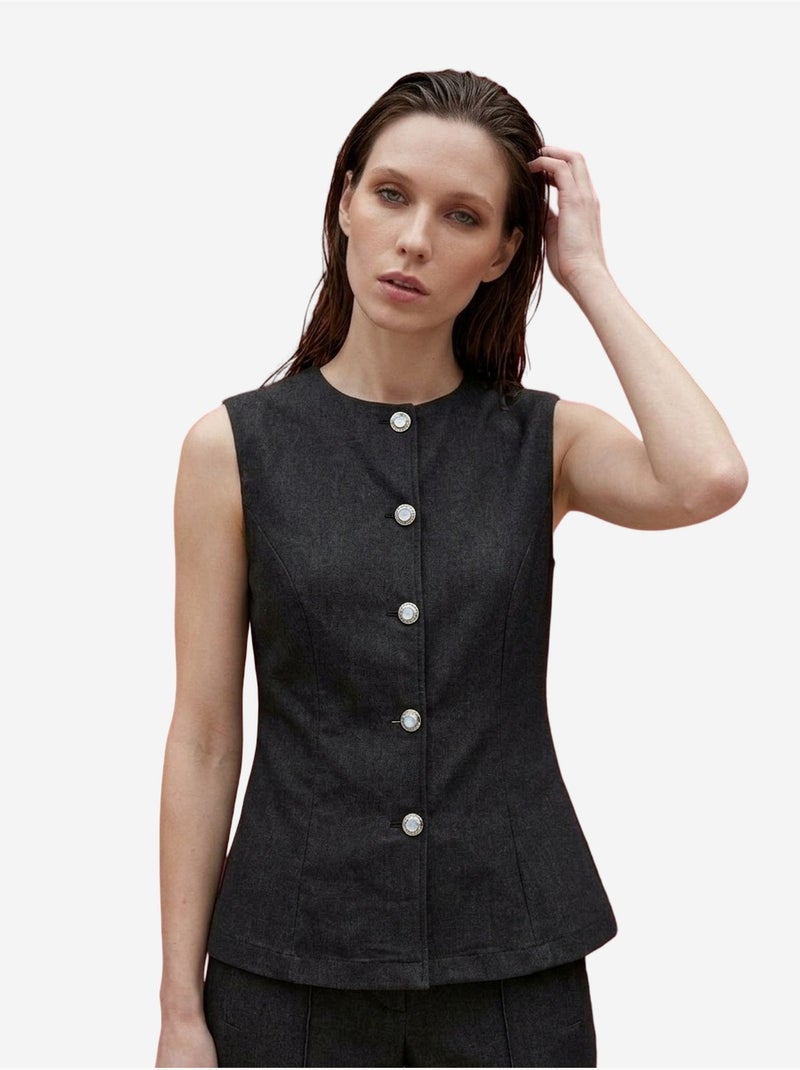 Completo con gilet e pantaloni a gamba ampia in popeline di cotone my fashion Grigio nero - Kiabi