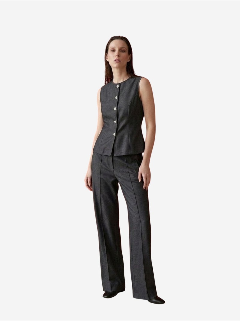 Completo con gilet e pantaloni a gamba ampia in popeline di cotone my fashion Grigio scuro - Kiabi