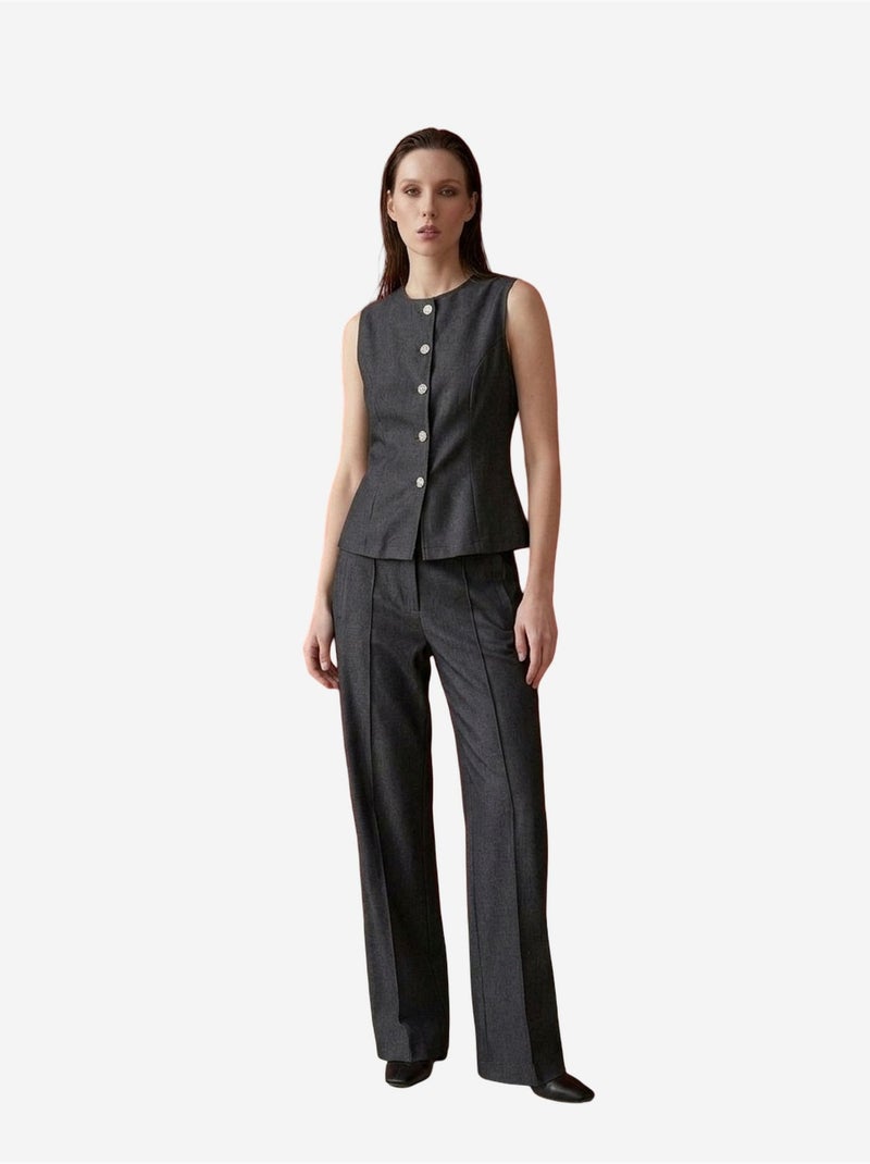 Completo con gilet e pantaloni a gamba ampia in popeline di cotone my fashion Grigio scuro - Kiabi