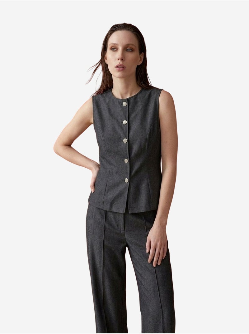 Completo con gilet e pantaloni a gamba ampia in popeline di cotone my fashion Grigio scuro - Kiabi