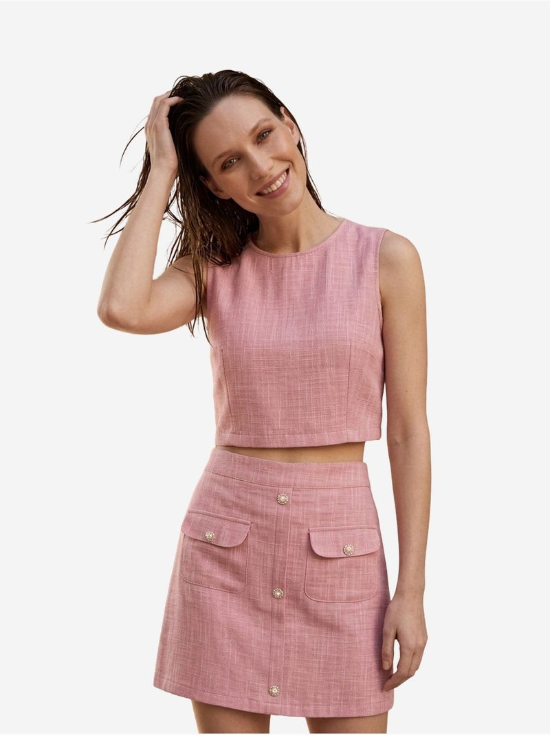 Completo con gilet in cotone e minigonna my fashion Rosa antico - Kiabi