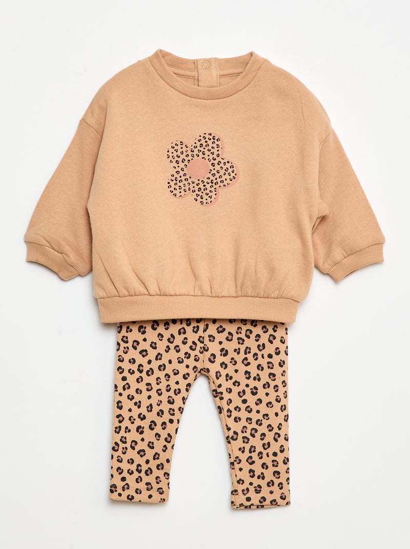 Completo con joggers in tessuto felpato felpa + joggers - 2 pezzi Beige - Kiabi