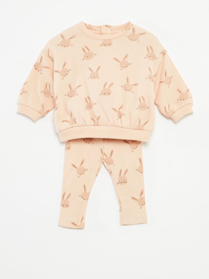 Completo con joggers in tessuto felpato felpa + joggers - 2 pezzi Beige - Kiabi