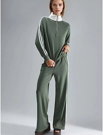 Completo coord a due pezzi a righe a gamba ampia con colletto con zip hiccup
