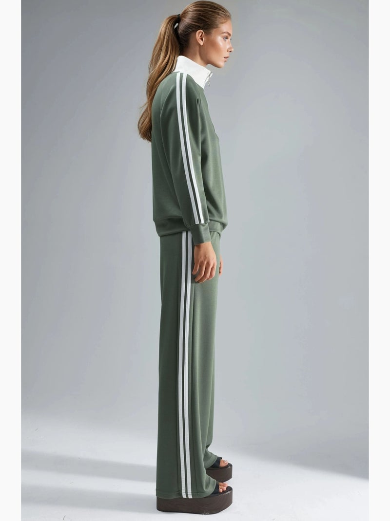 Completo coord a due pezzi a righe a gamba ampia con colletto con zip hiccup Cachi - Kiabi