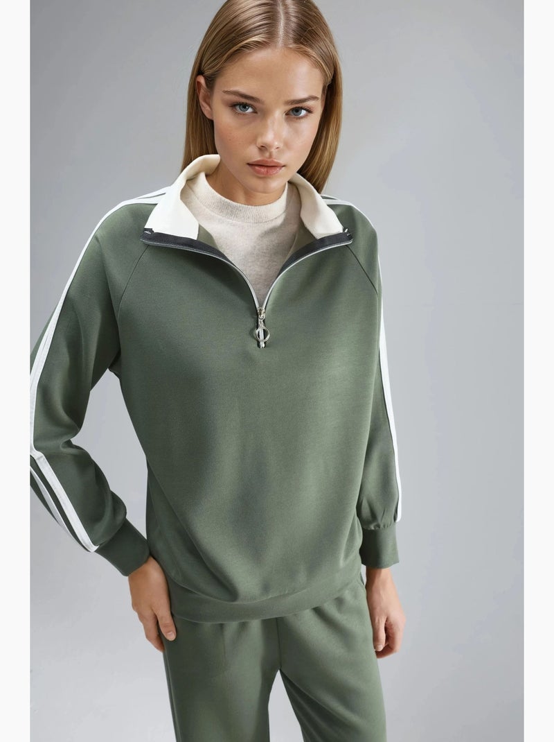 Completo coord a due pezzi a righe a gamba ampia con colletto con zip hiccup Cachi - Kiabi