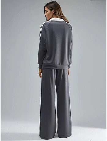 Completo coord a due pezzi a righe a gamba ampia con colletto con zip hiccup
