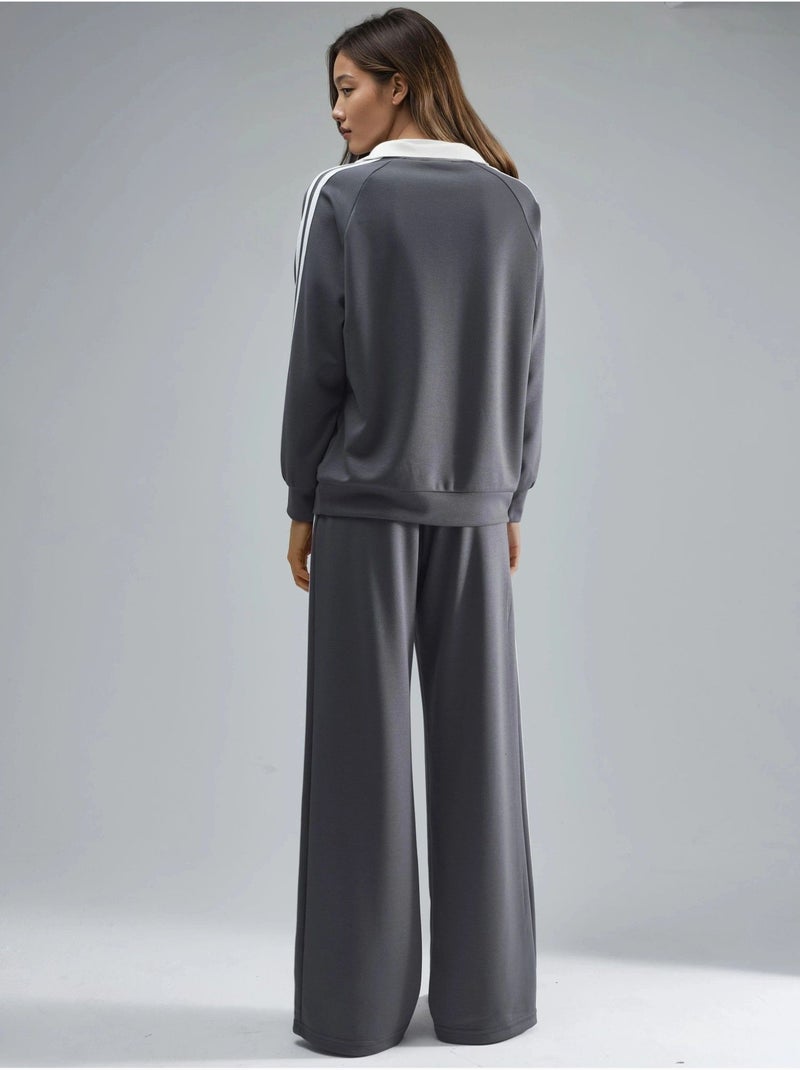 Completo coord a due pezzi a righe a gamba ampia con colletto con zip hiccup Grigio - Kiabi