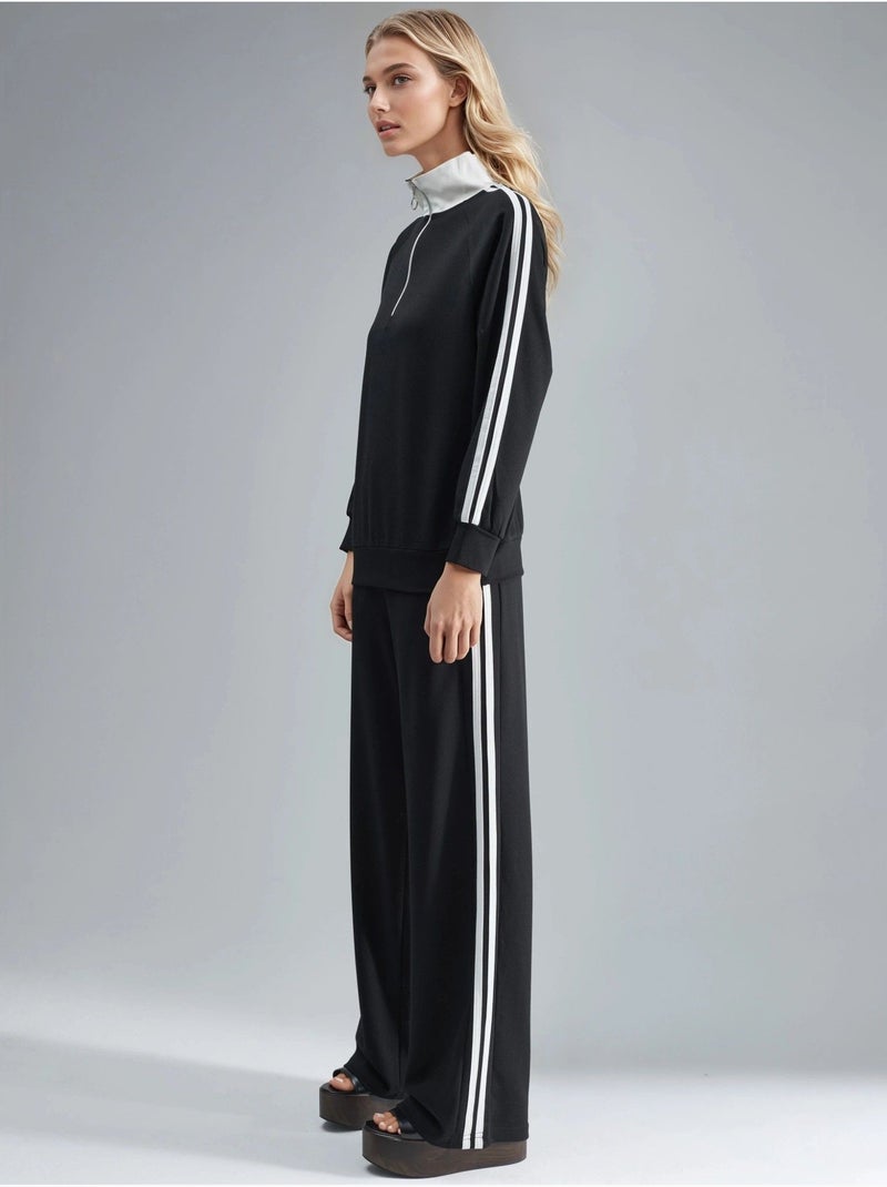 Completo coord a due pezzi a righe a gamba ampia con colletto con zip hiccup Nero - Kiabi