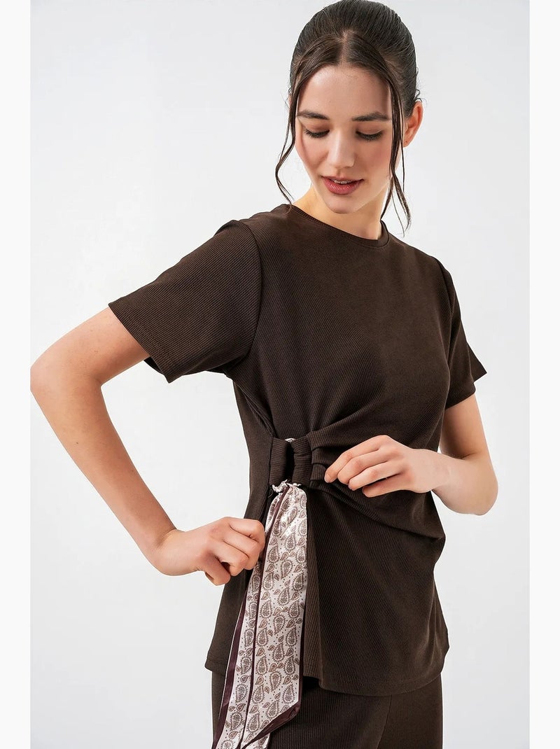 Completo coordinato a coste con girocollo e pantaloni ampi bdart Marrone cioccolato - Kiabi