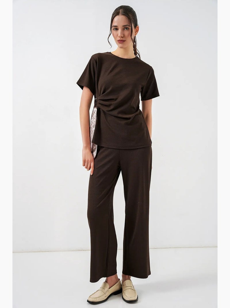 Completo coordinato a coste con girocollo e pantaloni ampi bdart Marrone cioccolato - Kiabi