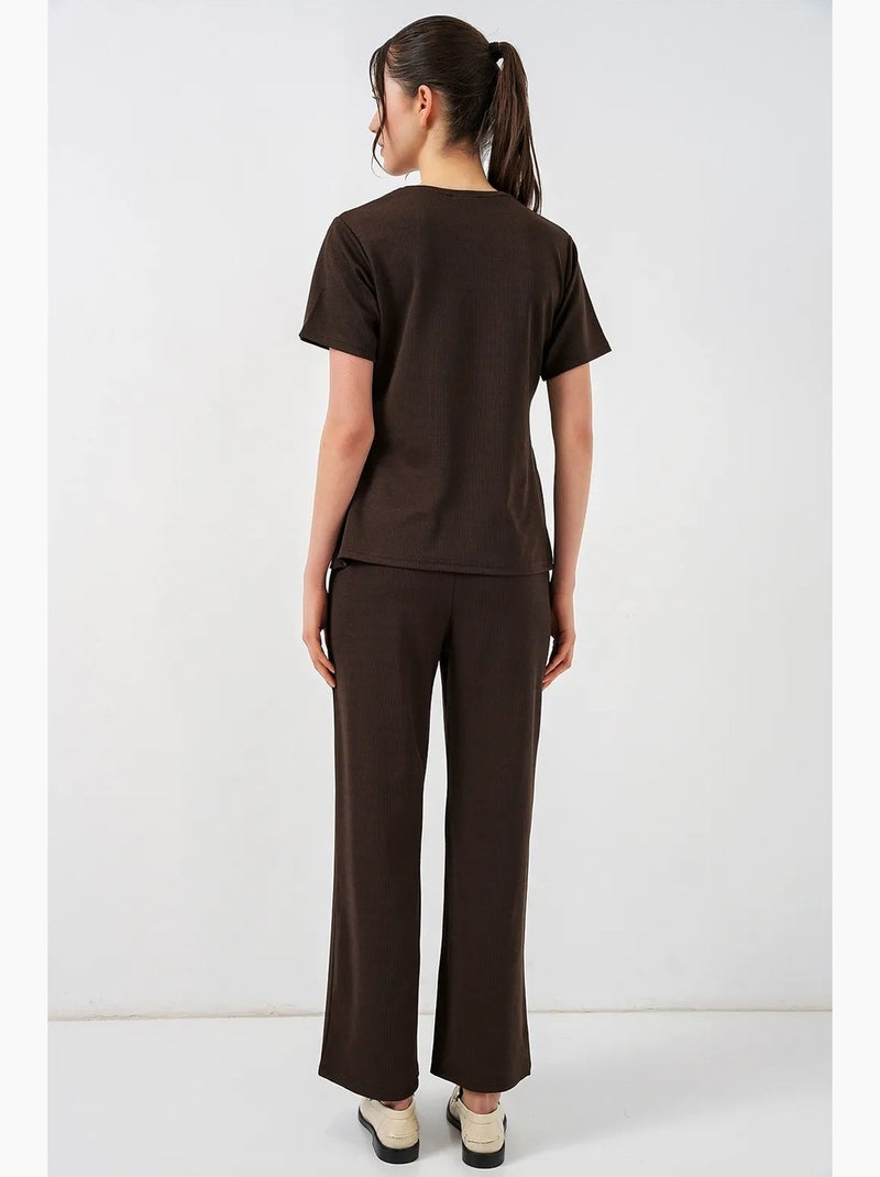 Completo coordinato a coste con girocollo e pantaloni ampi bdart Marrone cioccolato - Kiabi