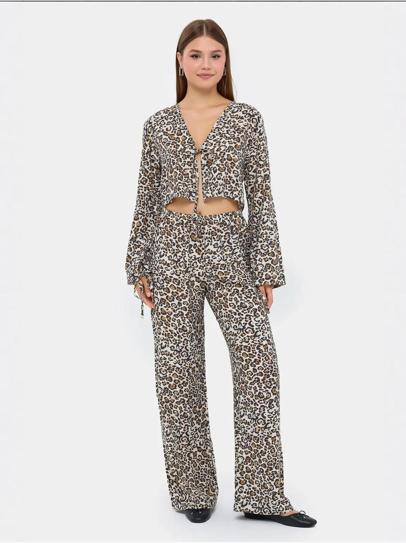 Completo coordinato con scollo a v e vita alta con stampa animalier hiccup Multicolore - Kiabi