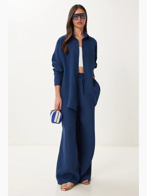 Completo coordinato due pezzi a vita alta con gamba ampia e collo a camicia istanbul - Kiabi