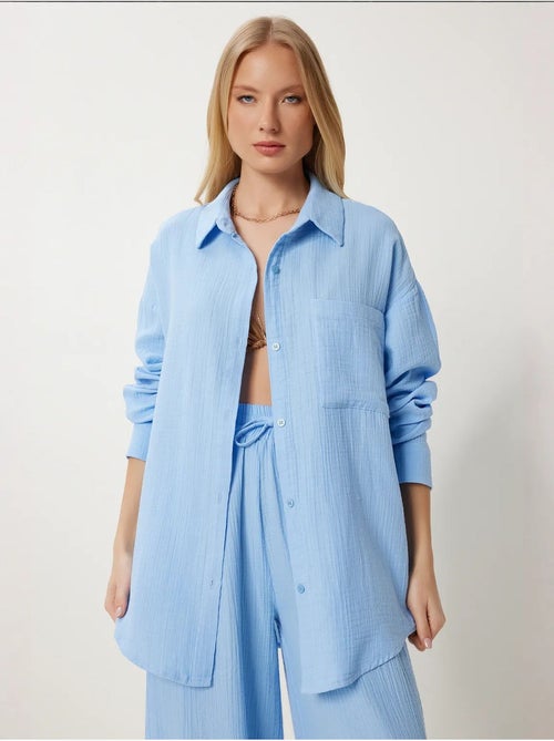 Completo coordinato due pezzi a vita alta con gamba ampia e collo a camicia istanbul - Kiabi