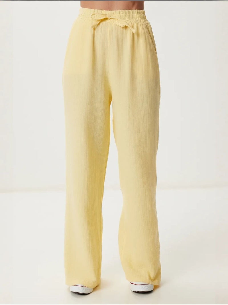 Completo coordinato due pezzi a vita alta con gamba ampia e collo a camicia istanbul Giallo limone - Kiabi