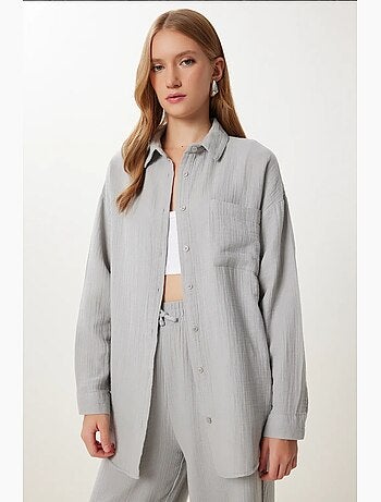Completo coordinato due pezzi a vita alta con gamba ampia e collo a camicia istanbul