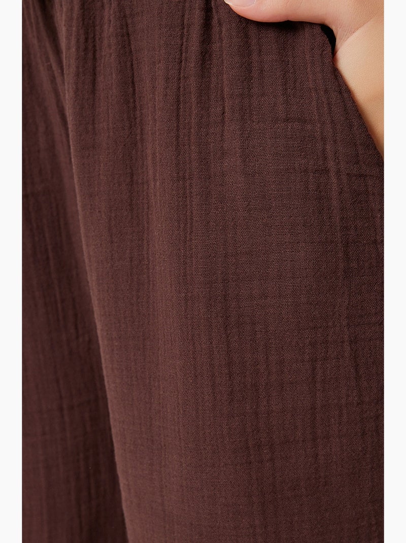 Completo coordinato due pezzi a vita alta con gamba ampia e collo a camicia istanbul Marrone scuro - Kiabi