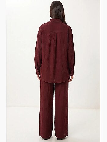 Completo coordinato due pezzi a vita alta con gamba ampia e collo a camicia istanbul