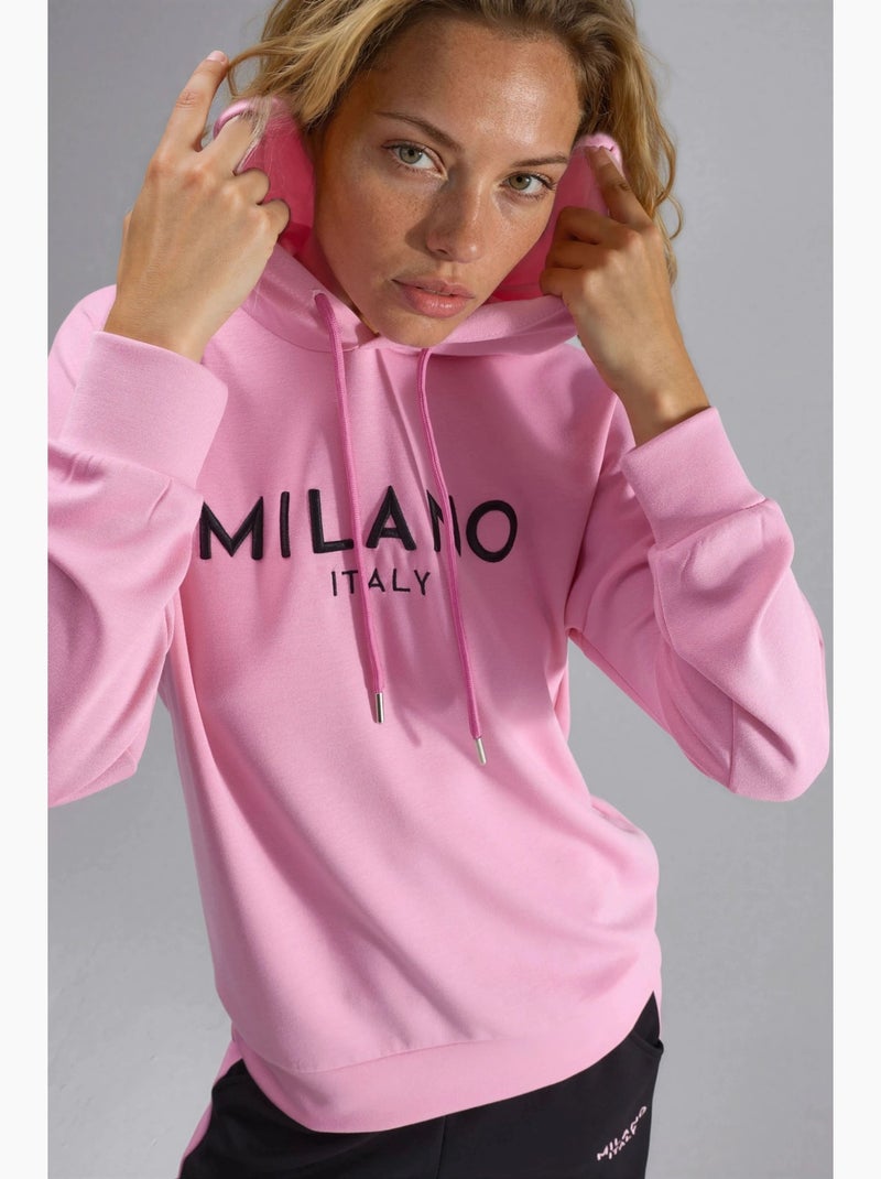 Completo coordinato due pezzi con cappuccio ricamato, lungo, a gamba ampia, bersan hiccup Rosa fluo/Solinotes - Kiabi