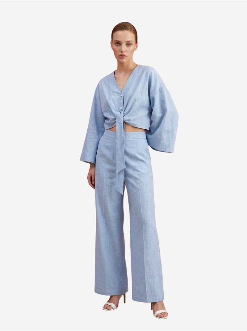 Completo coordinato in cotone con dettaglio annodato my fashion Blu cielo - Kiabi