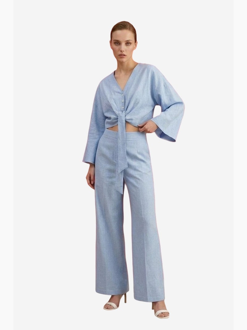 Completo coordinato in cotone con dettaglio annodato my fashion Blu cielo - Kiabi