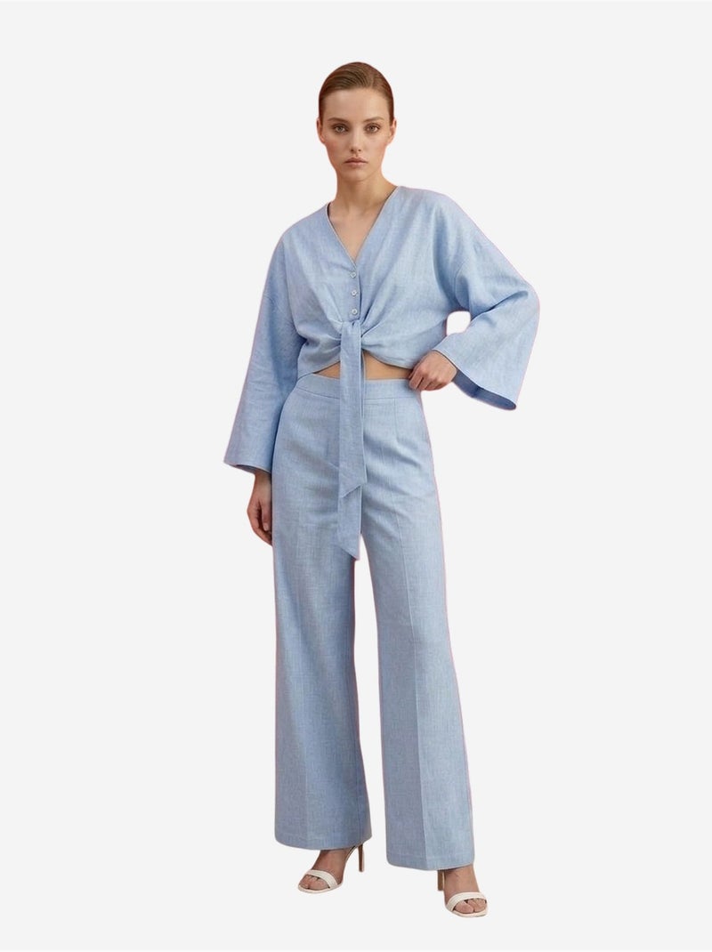 Completo coordinato in cotone con dettaglio annodato my fashion Blu cielo - Kiabi