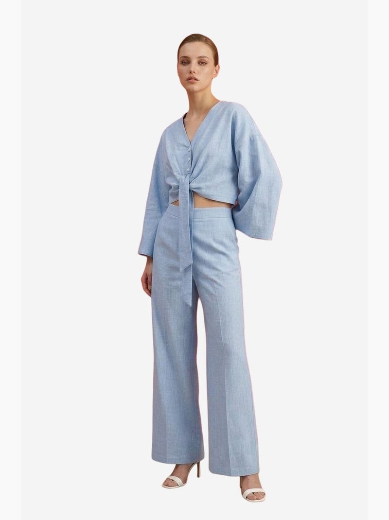 Completo coordinato in cotone con dettaglio annodato my fashion Blu cielo - Kiabi