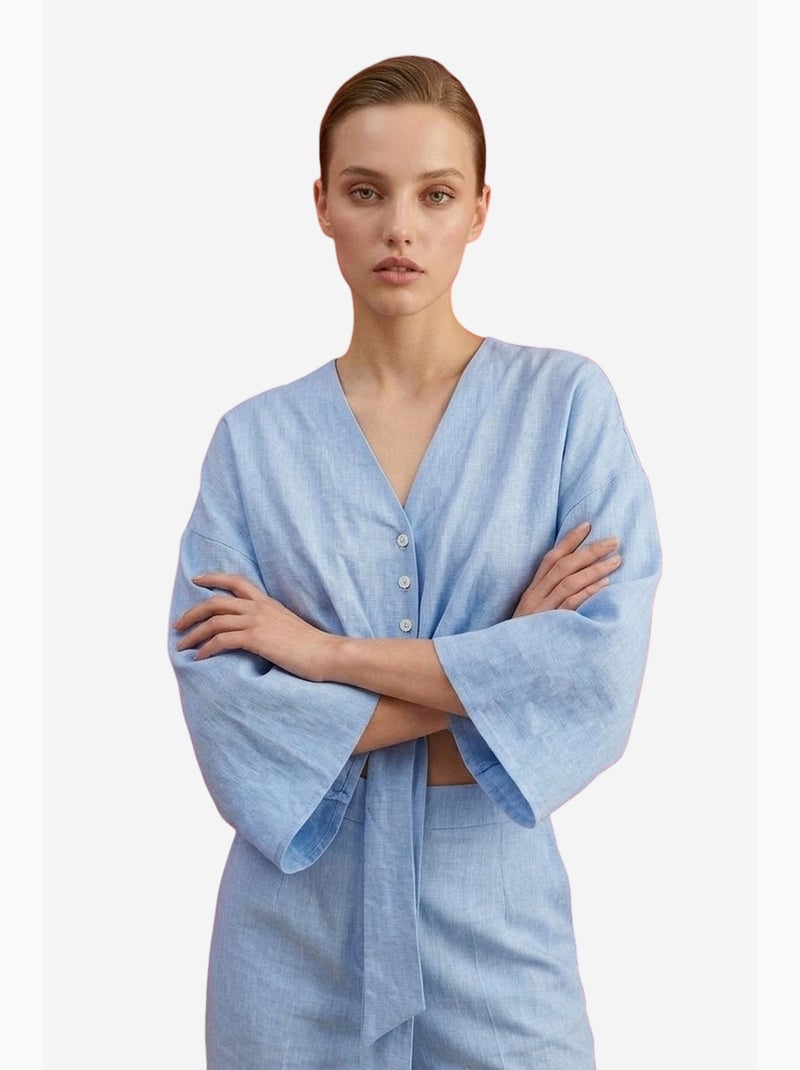 Completo coordinato in cotone con dettaglio annodato my fashion Blu cielo - Kiabi
