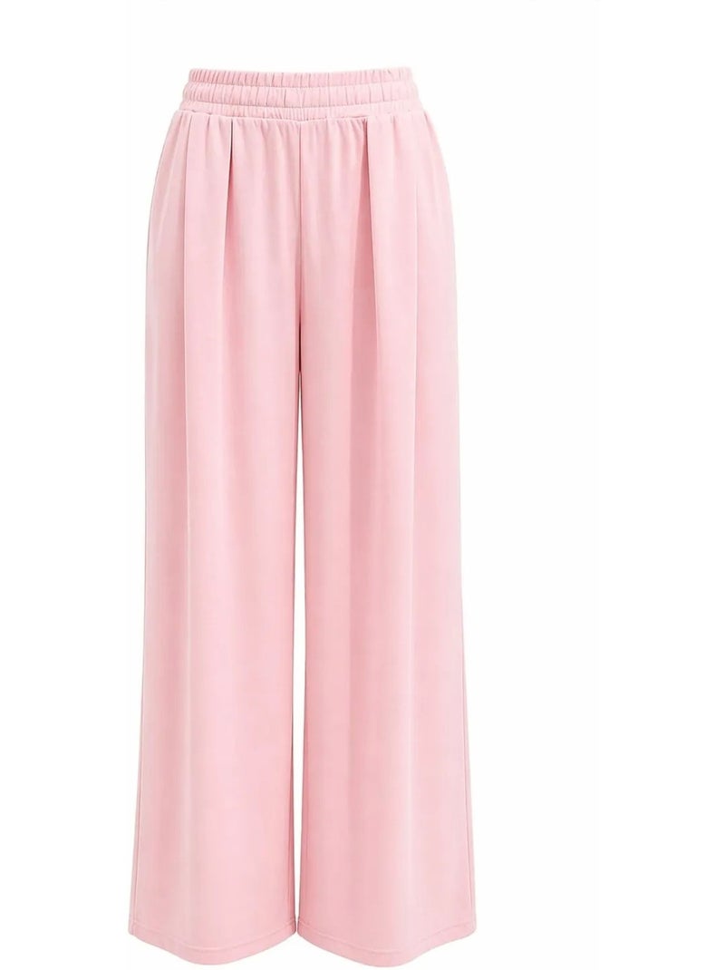 Completo coordinato in maglia a vita alta con gamba larga e scollo a barca mixray Rosa pallido - Kiabi