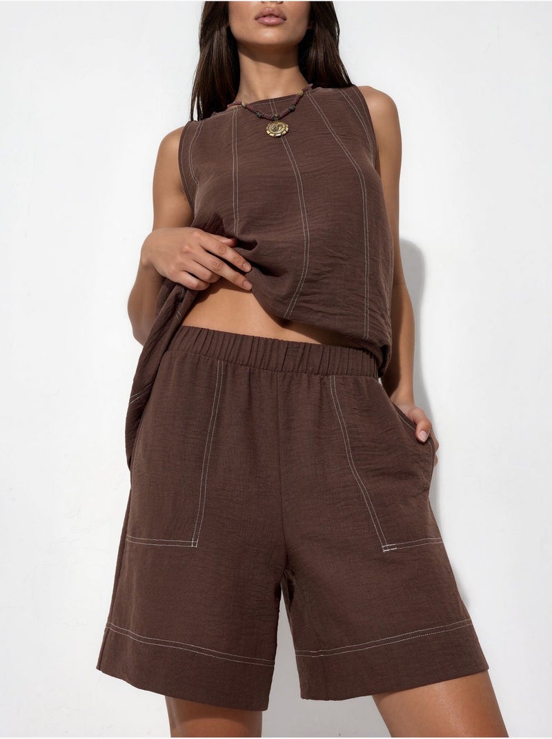 Completo coordinato relax fit con dettagli di impunture hiccup Marrone cioccolato - Kiabi