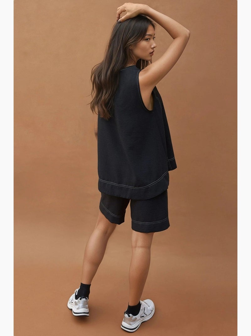 Completo coordinato relax fit con dettagli di impunture hiccup Nero - Kiabi