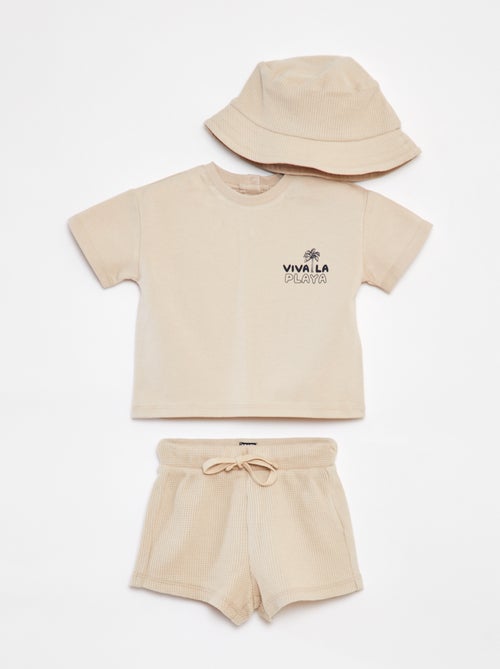 Completo corto t-shirt + shorts + cappellino bob - 3 pezzi - Kiabi