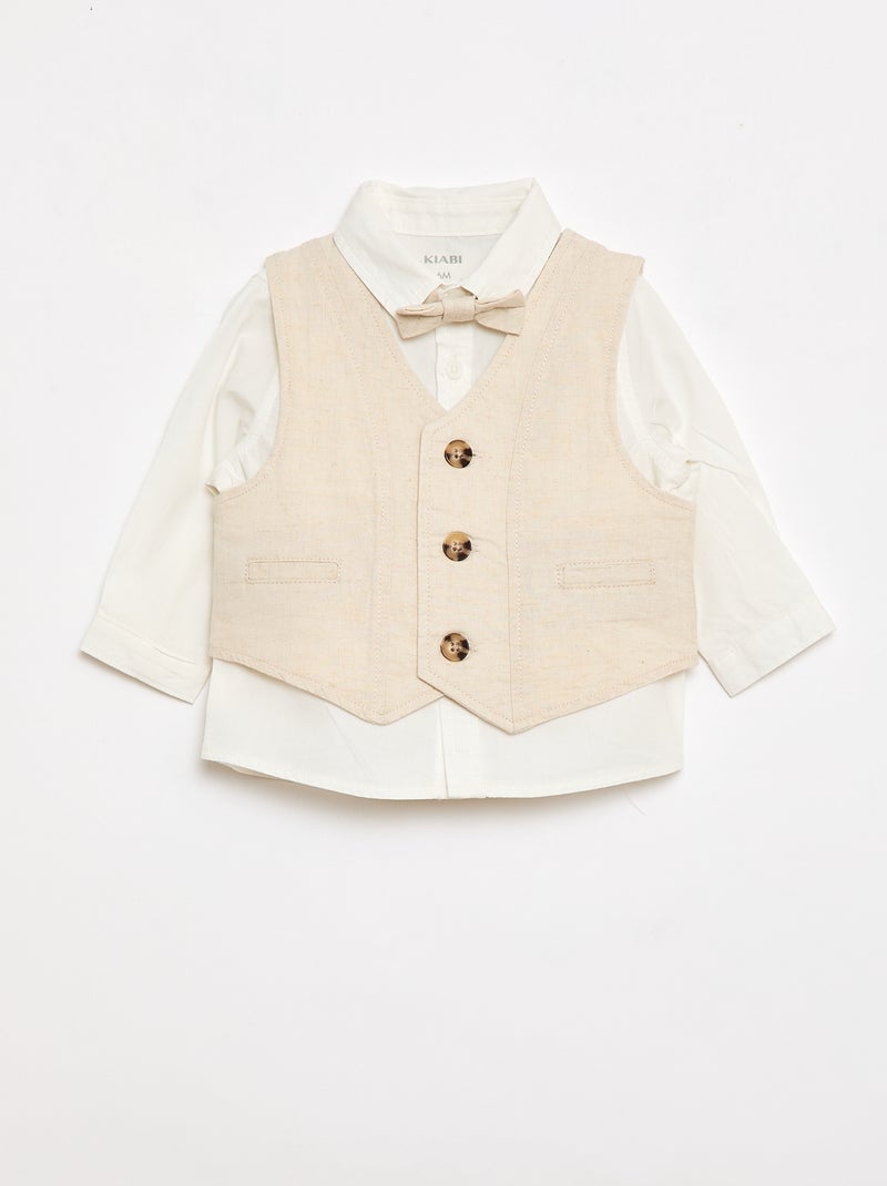 Completo da cerimonia 4 pezzi in cotone e lino Beige - Kiabi