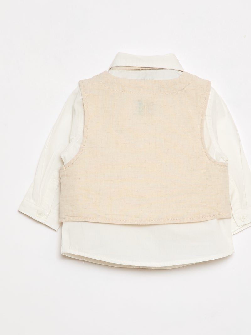 Completo da cerimonia 4 pezzi in cotone e lino Beige - Kiabi