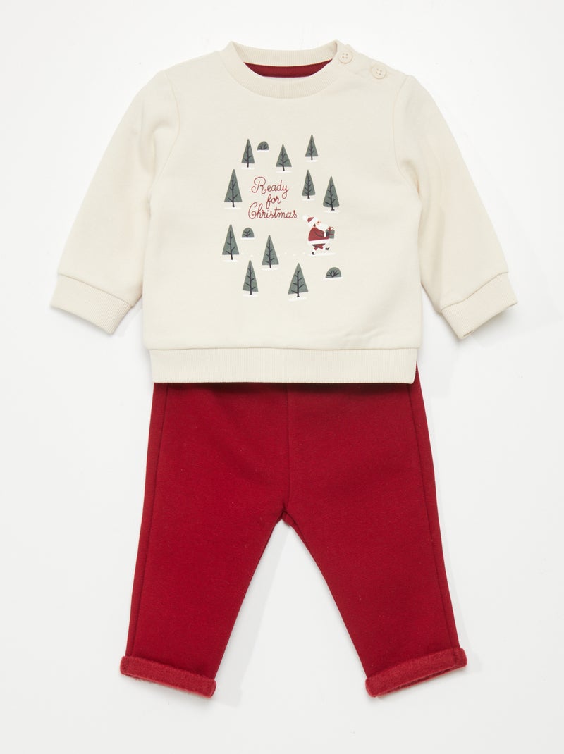 Completo da jogging felpa + pantaloni - 2 pezzi Bianco / Rosso - Kiabi