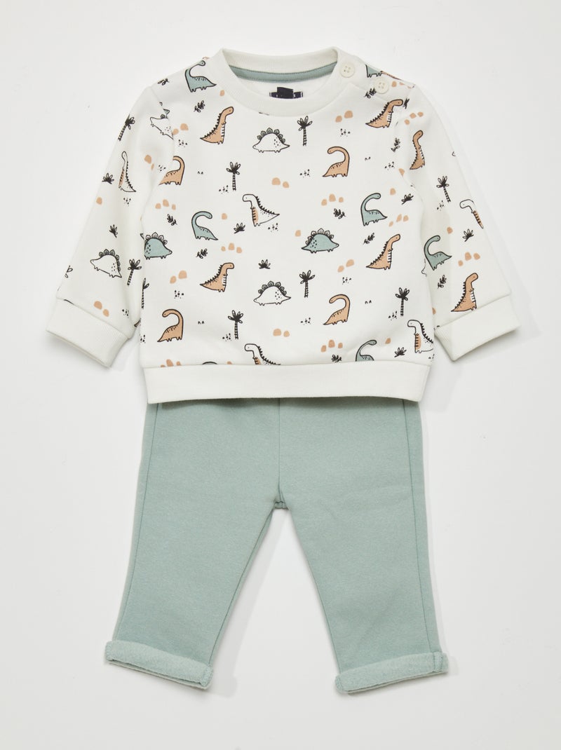 Completo da jogging felpa + pantaloni - 2 pezzi Bianco / Verde - Kiabi