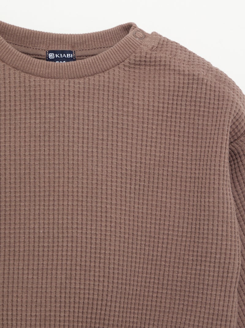 Completo da jogging in tessuto waffle - 2 pezzi Marrone - Kiabi