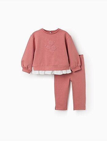 Completo de jogging in cotone con stampa floreale in rilievo