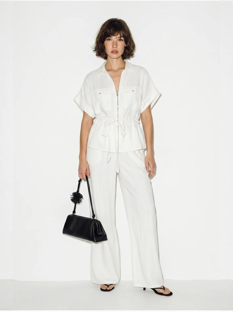 Completo donna con gilet e pantaloni ampi lucci Bianco - Kiabi