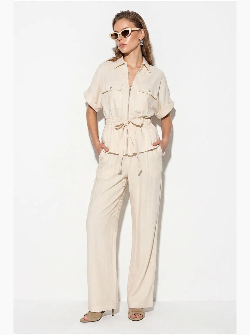 Completo donna con gilet e pantaloni ampi lucci Crema - Kiabi