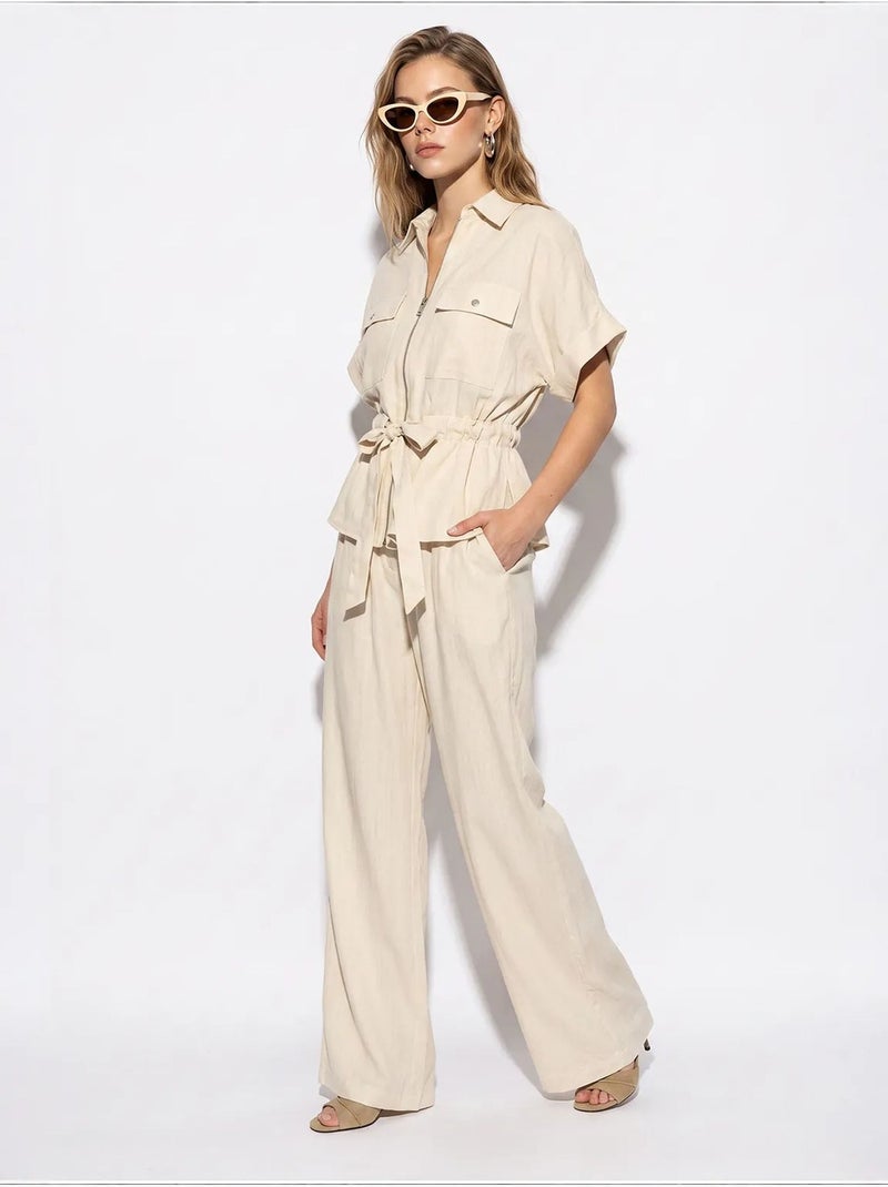 Completo donna con gilet e pantaloni ampi lucci Crema - Kiabi