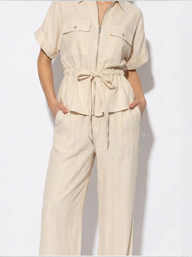 Completo donna con gilet e pantaloni ampi lucci Crema - Kiabi