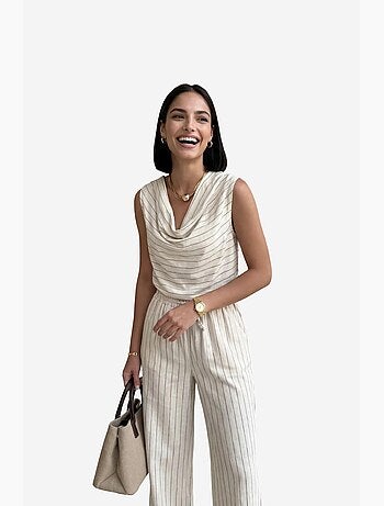 Completo due pezzi a righe con vita alta e scollo a cappuccio my fashion