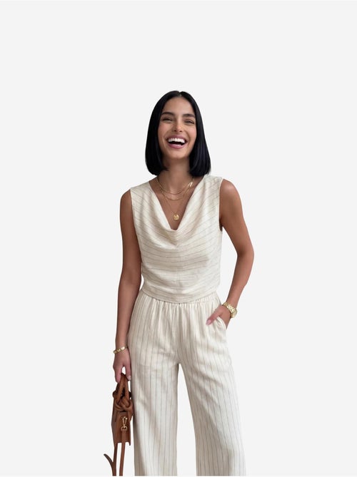 Completo due pezzi a righe con vita alta e scollo a cappuccio my fashion - Kiabi Completo due pezzi a righe con vita alta e scollo a cappuccio my fashion - Kiabi