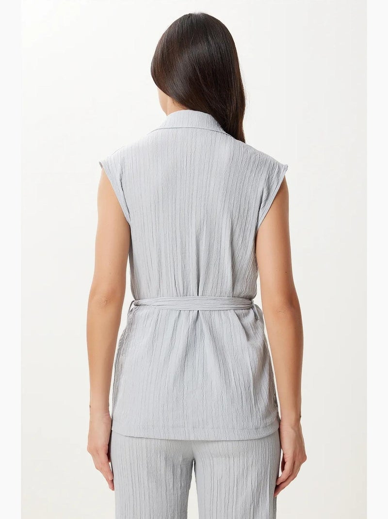 Completo due pezzi a vita alta con colletto da camicia e pantaloni a gamba ampia istanbul Grigio chiaro - Kiabi