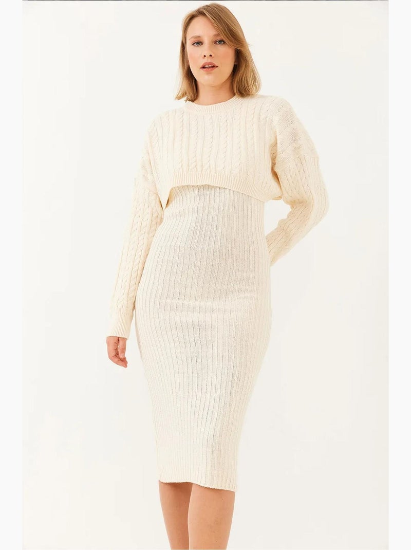 Completo due pezzi con abito in maglia corta lucci Beige argilla - Kiabi